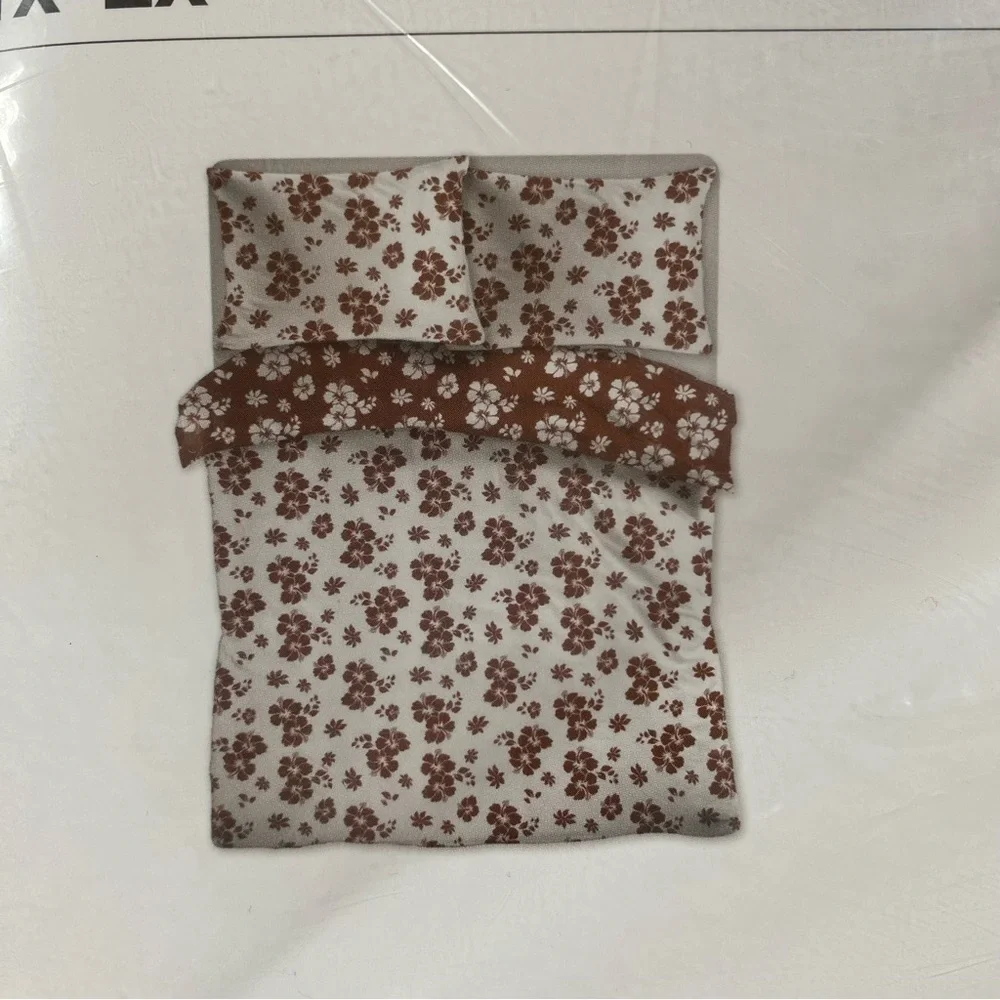 NWT IKEA Salepsrot - Queen Reversible Duvet Set Rust & White Floral
